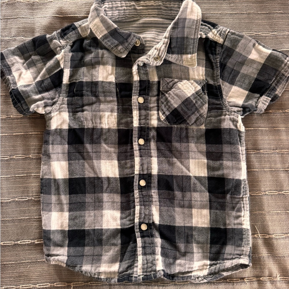 Bitz Kids Reversible Short-Sleeve Plaid Button-Up Shirt - Black & White